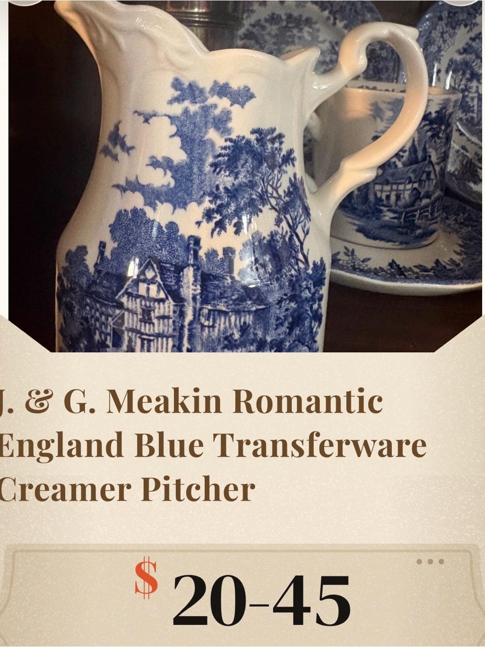 Blue and White Transferware Creamer Pitcher - Classic Floral Scene